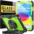 BLOSOMEET Case for iPad A16 11th/10th Generation 11''/10.9'' 2025/2022 with Tempered Glass Screen Protector &amp Pencil Holder Rugged Military Grade Cover w/Stand Hand Shoulder Strap Green