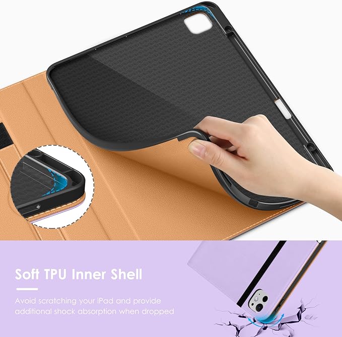 VIKESI Case for iPad Pro 13-inch M5 or M4 Released in 2025 or 2024 Leather Stand Cover with Apple Pencil Holder Auto Wake/Sleep Multiple Viewing Angles Built in Hand Strap &amp PocketLavender