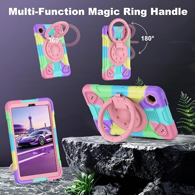 DreamerX for Samsung Galaxy Tab A11 / Tab A9 8.7-Inch 2025/2023 Kids Case with Strap Shockproof Girls Girly Cute Cover w/ 360 Rotating Handle Stand for Galaxy Tab A11+ Tablet 11-inch Purple/Colorful