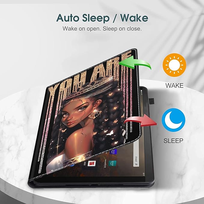 Case Fits Amazon Kindle Fire HD 8 &amp 8 Plus Tablet (12th Generation/10th Generation 2022/2020 Release) 8 Multi-Angle Smart Stand Cover Auto Sleep/WakeAfrican American Black Afro Girl