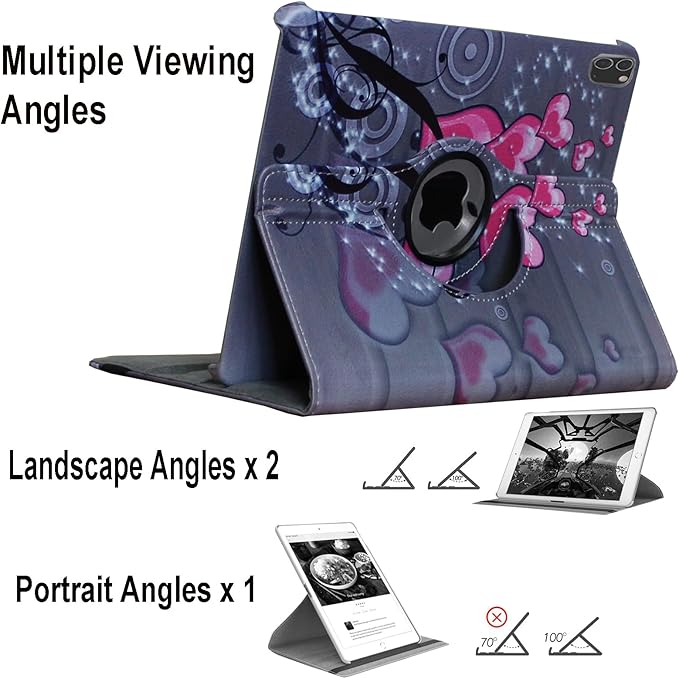 Case for iPad Pro M5 11 2025 / Pro M4 11-Inch 2024 Rotating Stand Smart Cover for A3357 A3361 A3362 A2836 A2837 A3006 (Heart Flower)