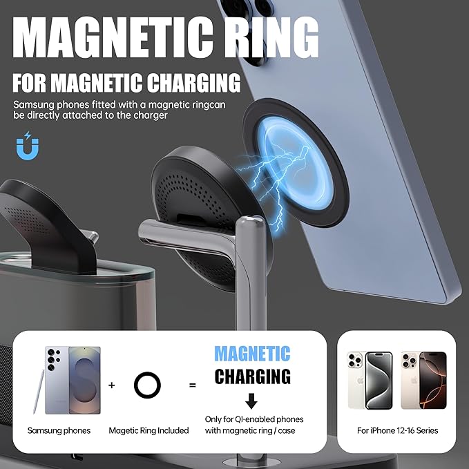 Magnetic Charger for Samsung 5 in 1 Wireless Charging Station for Samsung Galaxy S25 Ultra/S24/S23/S22 Galaxy Watch 8/7/6/4/5 Galaxy Buds/Pro Upgraded Version