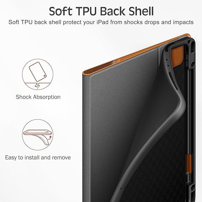 KingBlanc Case for iPad Pro 12.9 6th/5th/4th/3rd Generation 2022/2021/2020/2018 with Pencil Holder Vegan Leather Bicolor Cover Auto Sleep/Wake Support Pencil2 Charging Multi-Angle Viewing Brown