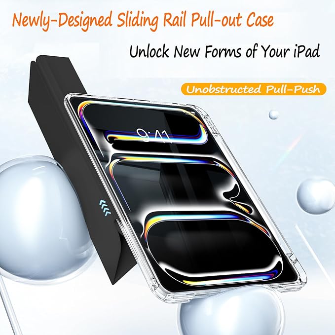 Slim Case for iPad Pro 11 Inch 4th/3rd/2nd Generation (2022/2021/2020) Clear Case with Pencil Holder Slide to Separate Auto Sleep/Wake Detachable Trifold with Stand Leather Cute Cover (Black)
