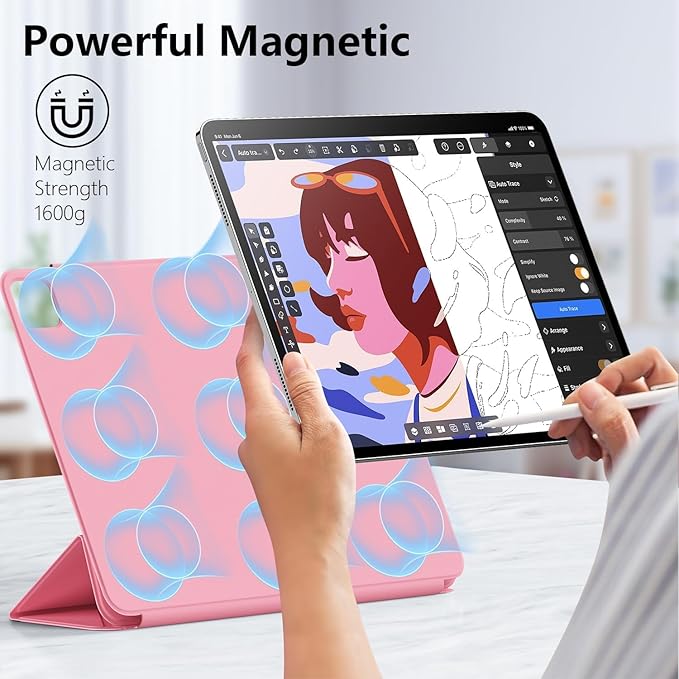 Case for iPad Air 13(M3 2025/M2 2024)&ampiPad Pro 12.9 (6th5th4th3rd Gen)Powerful Magnetic AttachmentSlim Trifold Stand CaseAuto Wake/SleepDurable Protection（Pink）