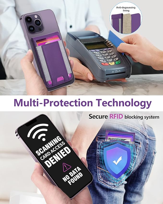 ExtreLife 2-in-1 Magsafe Wallet Adjustable Phone Stand Open ID Window Magnetic Wallet for iPhone 17/16/15/14 Pro Max/14 Pro/14/14 Plus/13/12 Series 9 Cards Holder Vegan Leather Purple