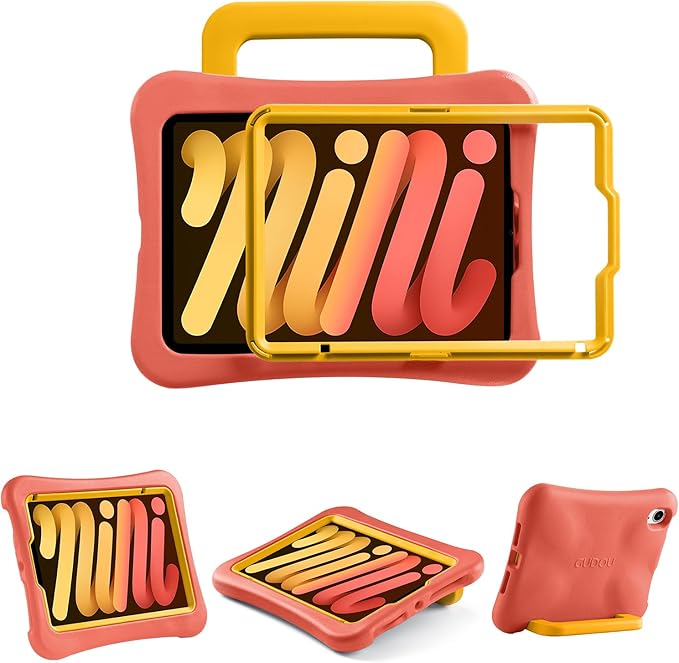 Kids Case for iPad mini 7 (A17 Pro) 2024 /iPad Mini6 2021 Light Weight Heavy Duty/Shockproof/Drop Proof with Handle/Kickstand Child Friendly Cover for iPad mini 7th/6th Gen 8.3inch (Red Yellow)