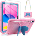 VOFUOE for iPad 10th Generation Case for Kids Girls 2022 10.9'' for iPad A16 Case 11th Generation 2025 11'' with Screen Protector Shoulder Strap Butterfly Wings Stand Pencil Holder Rugged Cover-Pink