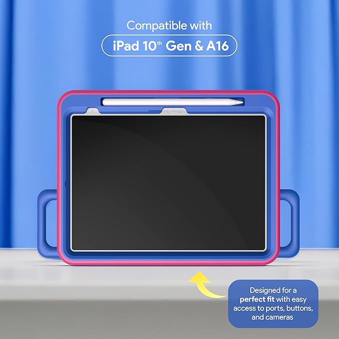 Incipio - Kids Silicone Bumper Case for iPad 10th Gen &amp A16 4ft Drop Protection Built-in Kickstand Easy-Grip Handles Durable Protective Cover (Red/Blue)