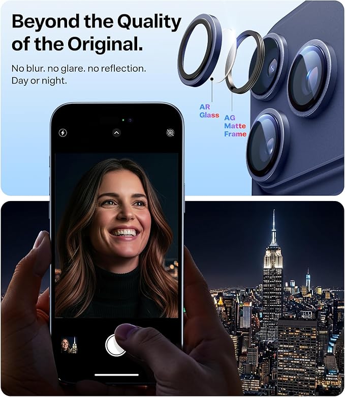 TORRAS 3-Year Ultimate Durability for iPhone 17 Pro Max/17 Pro Camera Lens Protector-1:1 Invisible Fit &amp Ultra Clarity Military-Grade 9H+ Aerospace Glass Anti-Scratch Metal Frame Deep Blue
