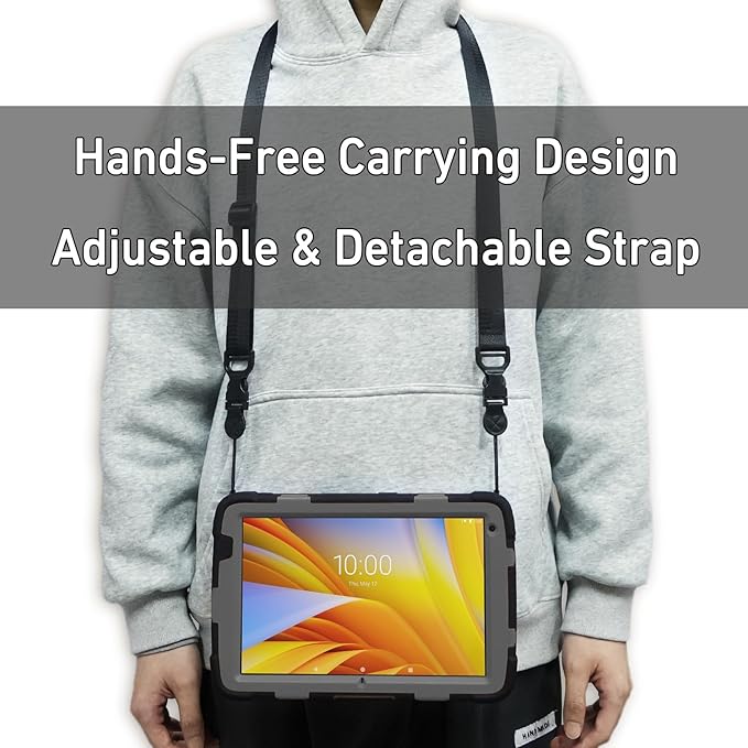 Protective Case for Zebra ET40 ET45 10 Inch Tablet Only Military Grade Shockproof Rugged Cover with Hand Strap &amp Stand SG-ET4X-10EXOSKL1-01 Compatible with Zebra Accessories (Black)