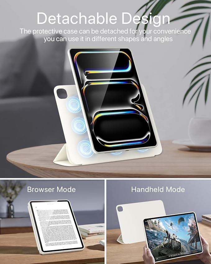 for iPad Pro 13 inch Case M5/M4 (2025/2024) Multi-Angle Y Fold Stand Magnetic Premium PU Leather Full Protective Case with Hidden Pencil Holder (Cream White)
