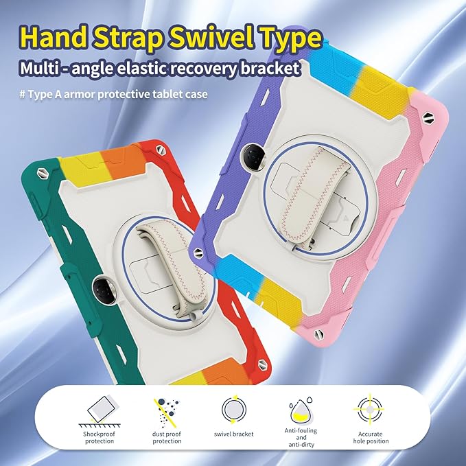Tablet Case for Honor Pad 9 12.1Kids Rainbow Heavy Duty Silicone Shockproof Case with Pencil HolderShoulder StrapRotating Fold KicjstandHand Strap
