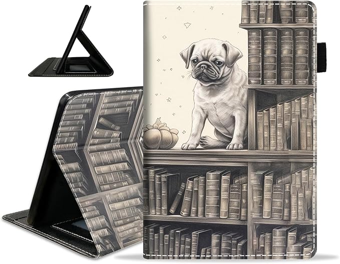 Pug on Bookshelf