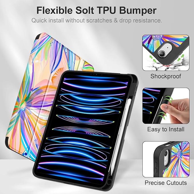 Mektron Case for iPad Air 11 inch (M4 2026 8th /M3 2025 7th /M2 2024 6th) Compatible with iPad Air 10.9 (2022 5th Gen /2020 4th Gen) Tablet Cover Buit in Pencil Holder Watercolor FlowerC328