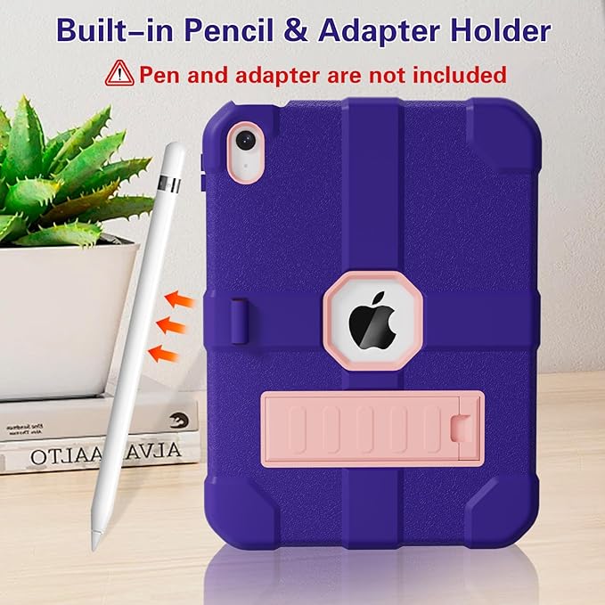 Case for iPad (A16) 11th Generation 11 Inch 2025 / iPad 10th Generation 10.9 Inch 2022 Rugged Heavy Duty Protective Cover [Built-in Pencil Holder ] for iPad 11/10 Gen (Darkpurple)