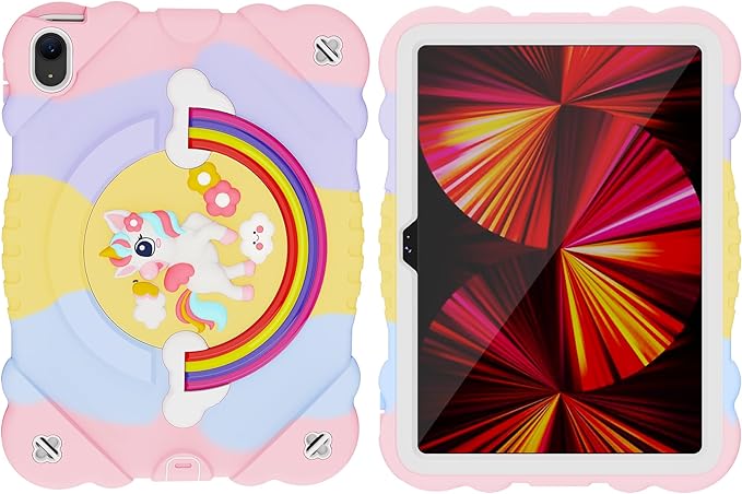 XZC Case for iPad (A16) 11th Generation 11 Inch 2025/ iPad 10th Generation 10.9 Inch 2022 Unicorn Heavy Duty Shockproof Rugged Cover with Built-in Stand/Strap (Rainbow)
