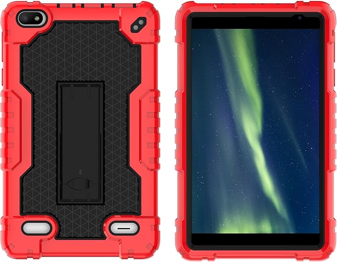 Case for BLU M8L 2022BLU M8L Plus 8 inch Tablet - [Built-in Kickstand] Anti Slip Kids Friendly Shockproof Silicone Protective Cover with Screen Protector (Red/Black/1 PC)