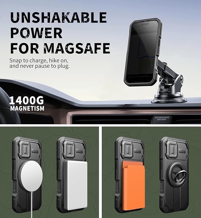 Dexnor for iPhone 17 Case with Slide Camera Cover &amp Adjustable Kickstand &amp Privacy Screen Protector Compatible with MagSafe Rugged Bumper Cases Heavy-Duty Magnetic Protective Cover 6.3 Inch