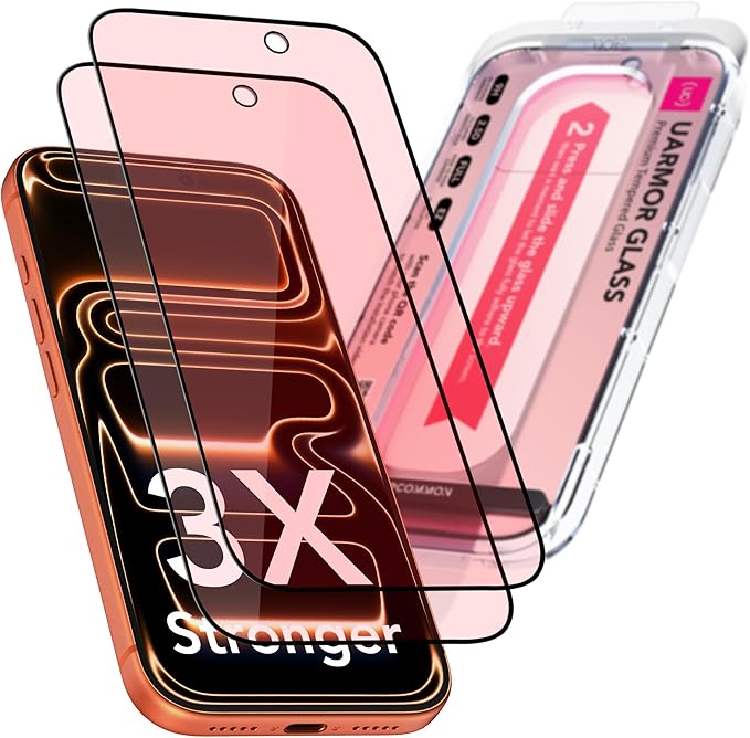 UARMOR Screen Protector for [iPhone 17 Pro] Red Light Converter Anti-Blue Light [3X Impact Resistance] 9H Tempered Glass with Easy Installation Kit Full Edge Coverage Fit [2 Pack]