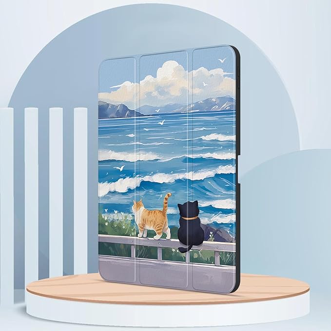 Case for iPad Air 13 Inch M3 2025/M2 2024 iPad Pro 12.9 inch 6th /5th /4th/ 3rd Generation (2022/2021/2020/2018) Stand Case Cover with Pencil Holder/Clear Back Auto Sleep/Wake Cute Cat