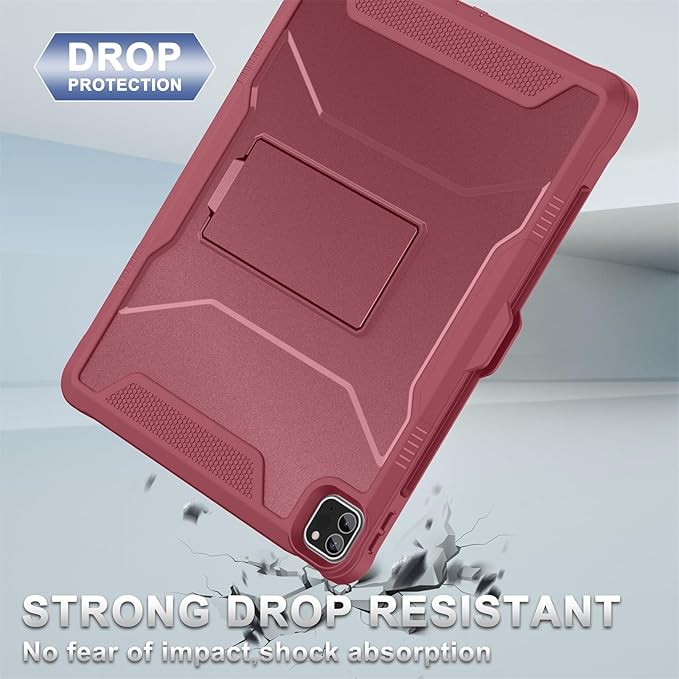 Soke Case for iPad Pro 12.9 Inch 6th/5th/4th Generation(2022/2021/2020 Release) Rugged Shockproof Protective Cover with Built-in Kickstand for Apple iPad Pro 12.9 - Dark Red