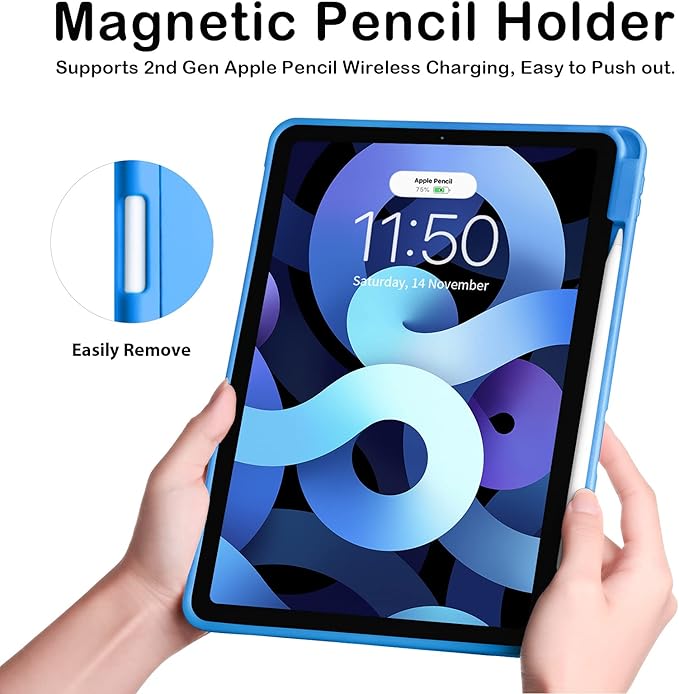 SIWENGDE Cases for iPad Pro 12.9 Case 6th/5th/4th Generation (2022/2021/2020) with Pencil Holder [Apple Pencil Wireless Charging] Soft TPU Smart Tri-fold Stand Protective Cover(Blue)