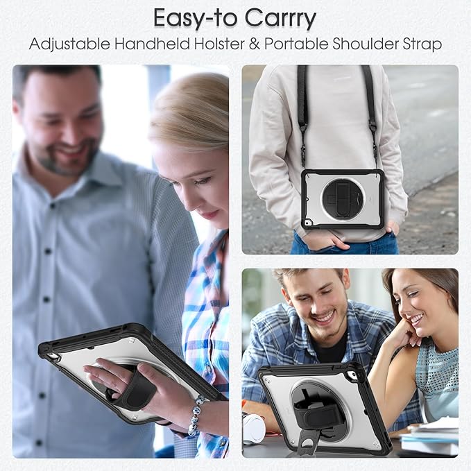 BRAECNstock Case for iPad 6th/5th Generation 9.7 inch 2018/2017ipad Air 2nd Generation &amp Pro 9.7 inch Cover for Kids with Pencil HolderScreen Protector360°Rotating Hand Strap&ampKickstand-Blac