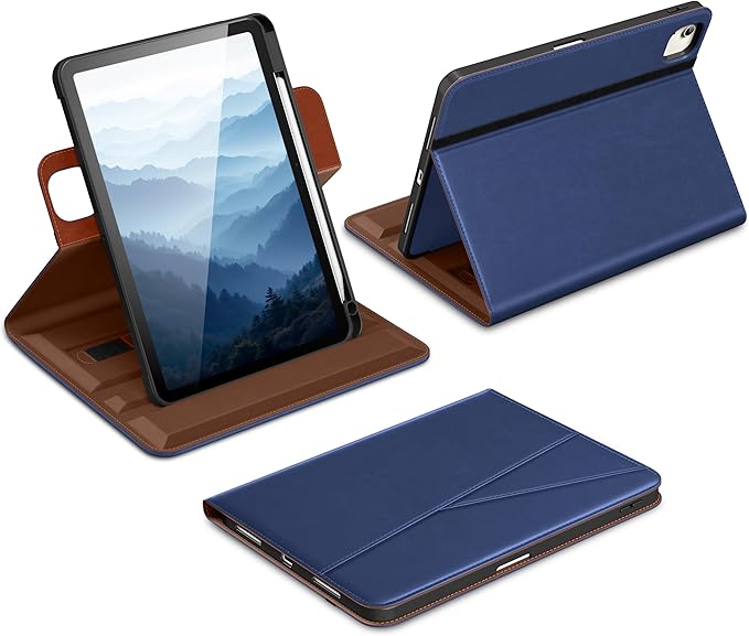 DTTO for iPad Air 11 inch Case M4 / M3 / M2 (2026/2025/2024) iPad Air 5th / 4th Gen (2022/2020) 360 Degree Rotating Premium Leather Folio Stand Cover with Pencil Holder Navy Blue