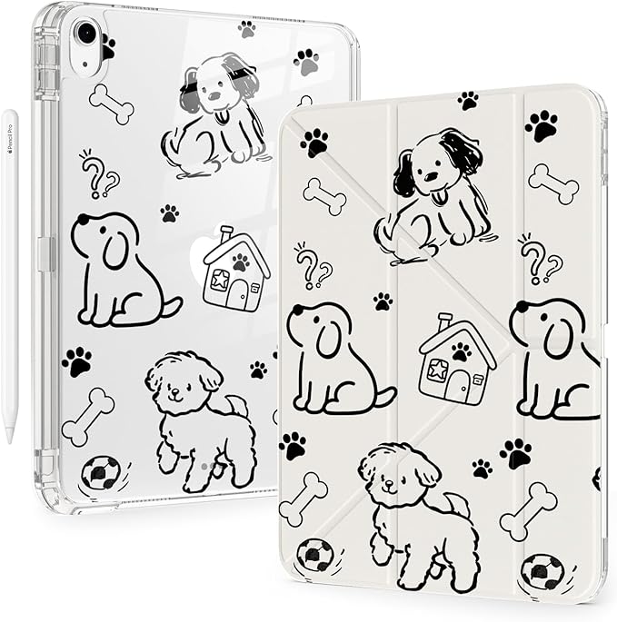 Cute Kawaii Puppy Dog for iPad Pro 11 Inch Case 4th/3rd/2nd Generation 2022/2021/2020 with Pencil Holder Auto Sleep/Wake White Leather Acrylic Back Detachable Cover