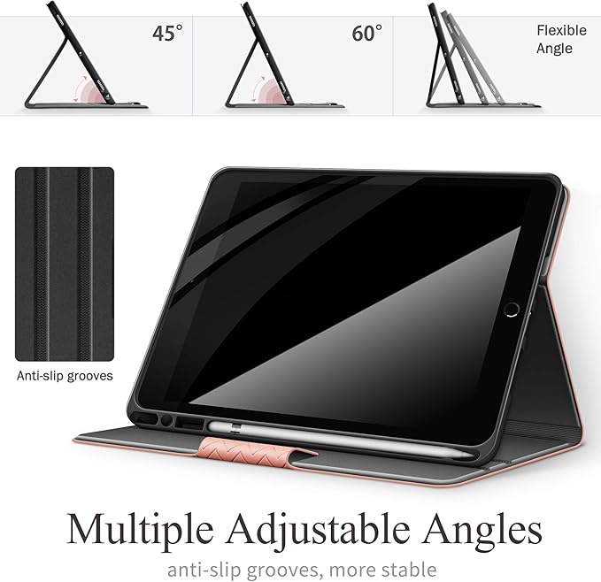 auaua Case for iPad Air 3rd Generation 2019 / iPad Pro 10.5 2017 with Built-in Pencil Holder Auto Sleep/Wake Adjustable Angle Vegan Leather (Pink)