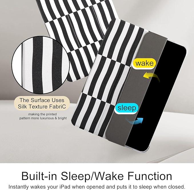 case for ipad 11th Generation11 Inch 2025 (A16 Chip) &amp 10th Gen 10.9 Inch 2022 - Slim Scratch-Resistant Hard PC Translucent Back Shell SmartCover Wake/Sleep FunctionBlack Irregular Stripes