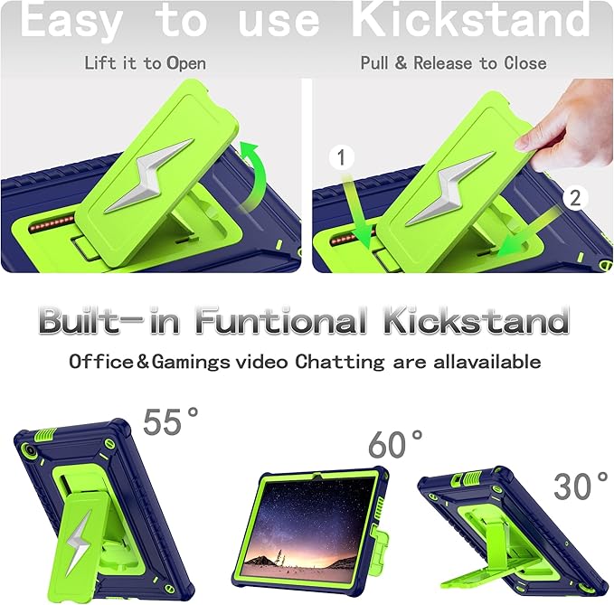 Case for Lenovo Tab 10.1 inch 2025 Released (TB311FU) - Hybrid Protective Case Cover with Kickstand Lightning Design (Navy Blue/Green)