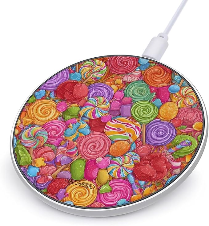 Candy Lollipops Snacks Fast Portable Charger 10W Funny Graphic Phone Charging Pad with USB Cable