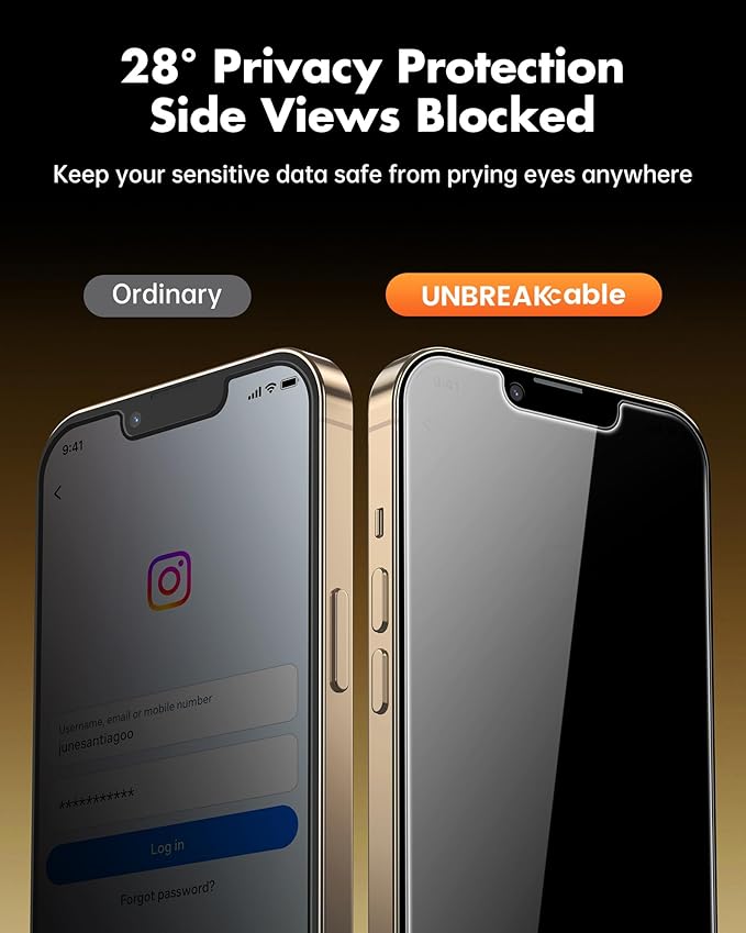 UNBREAKcable 4PCS Screen Protector for iPhone 13 Pro Max - 2 Privacy Tempered Glass+2 Clear Glass Double Shatterproof [Installation Frame] [9H Hardness] [Case Friendly] Anti-Scratch iPhone 6.7 inch