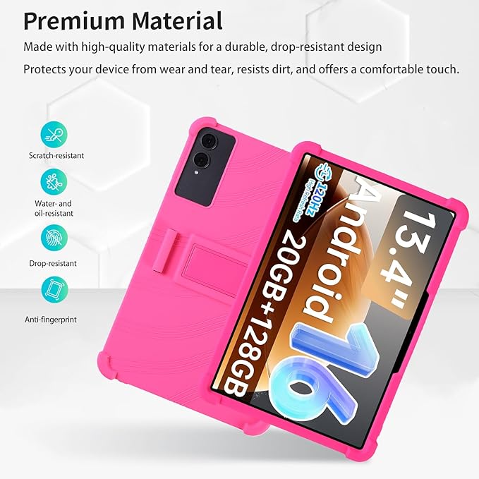 Case for TECLAST T65 13.4-Inch Tablet – Shockproof Silicone Protective Cover with Kickstand Drop-Resistant Business Style (Rose Red)