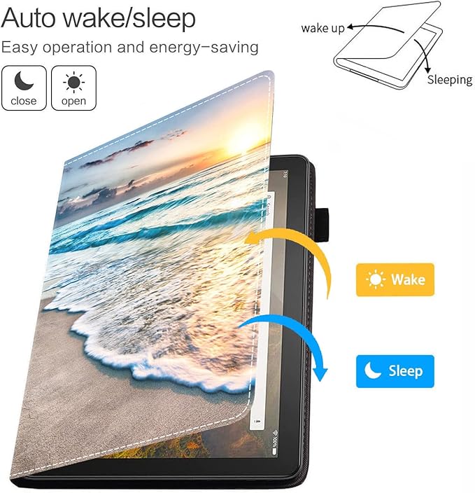 Case for All-New Kindle Fire HD 10 and Fire HD 10 Plus Tablet (11th Generation 2021 Release) - Slim Lightweight PU Leather Cover with Auto Sleep Wake Sunset Beach