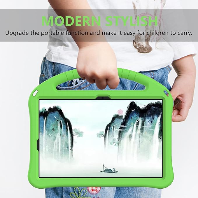 Case for Samsung Galaxy Tab S10 Lite/S10 FE/S9 FE (10.9'') Kids EVA Protective Cover with Stand Handle Green