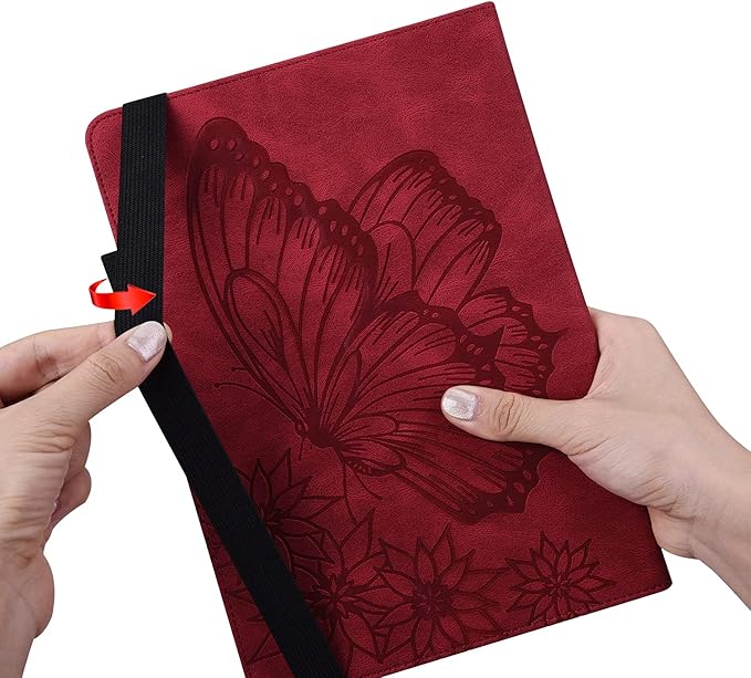 for Amazon Kindle Fire HD 10 &amp HD 10 Plus Case 13th/11th Generation 10.1 inch (2023/2021) Folio Stand Embossed PU Leather Wallet Cover with Pencil Holder/Card Pockes Red Flower Butterfly