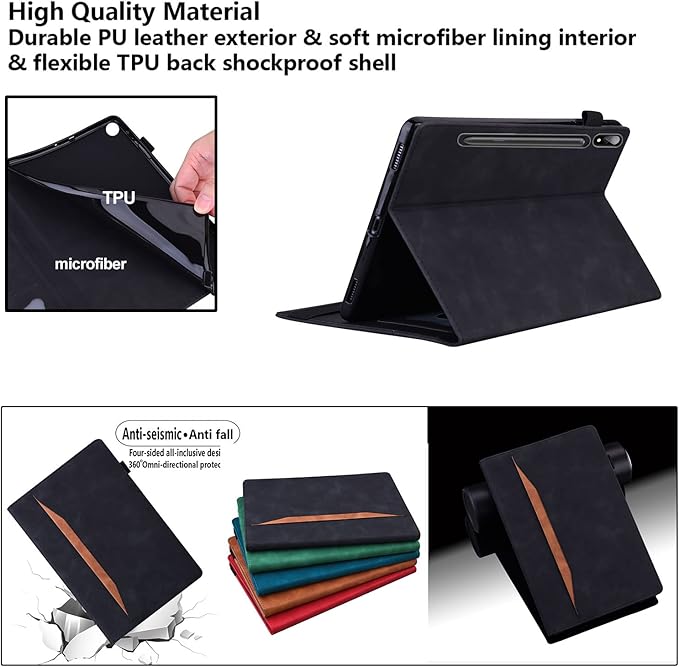 12.4 Inch Case for Samsung Galaxy Tab S8 Plus/S8+ 2022/S7 FE 2021/Tab S7 Plus/S7+ 2020 (SM-X800/T730/T970) with S Pen Holder Pocket &amp [Auto Wake/Sleep] Folding Stand PU Leather Cover Black