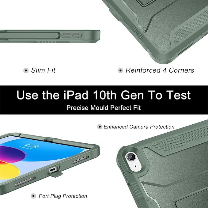Soke Case for iPad (A16) 11th Generation 11-inch 2025 iPad 10th Generation 10.9-inch 2022 with Built-in Screen Protector and Kickstand Rugged Full Body Protective Cover - Calke Green