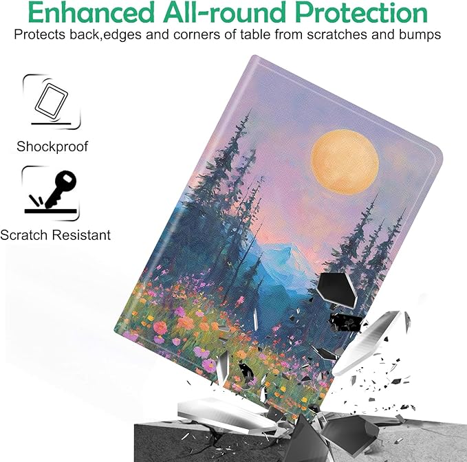Compatible with iPad Air 13 inch Case (M3 2025 /M2 2024)/12.9 inch Case (6th/5th/4th/3rd 2022/2021/2020/2018) with Pencil HolderAuto Wake/Sleep Protect CoverTwilight Mountain Floral Scenery