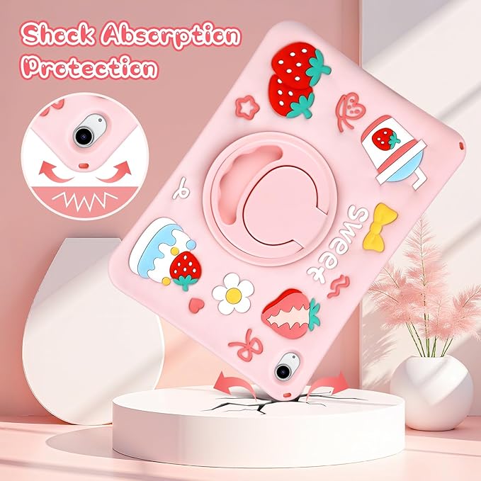 Case for iPad A16 11th Generation 2025 10th Generation Case 2022 for Kids Girls with 360 Degree Kickstand Shoulder Strap Pink Heavy Duty Shockproof Protective iPad 11 inch 10.9 inch Cover