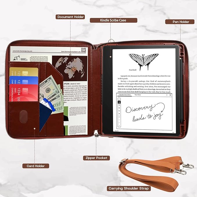 E NET-CASE Case for Kindle Scribe 10.2 inch 2024 &amp 2022 Released - Business Handheld Design Upgraded PU Leather Cover for Kindle Scribe Digital Paper with Zipper &amp Pen Holder (Brown)