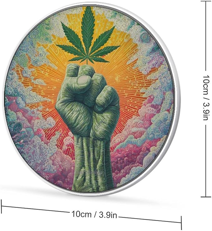 Psychedelic Weed Leaf Strong Fist Phone Charger Magnetic Charging Pad Anti-Slip with USB Cable