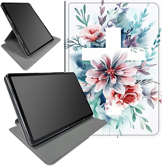 Case for Samsung Galaxy Tab S6 10.5 2019 (Model SM-T860/T865/T867) Watercolor Cross Flowers Theme 360 Degree Rotating Stand Smart Protective Cover for Samsung S6 T860 Tablet