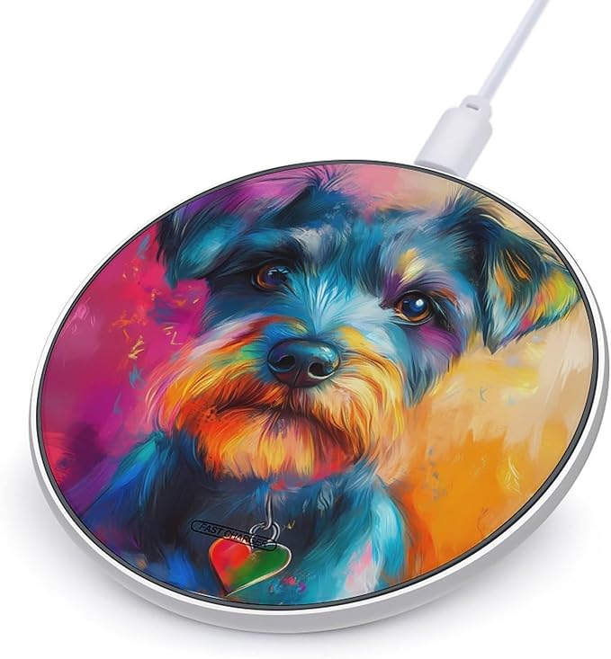 Cute Pet Schnauzer Dog Wireless Charger Anti-Slip Wireless Charging Pad Slim Charger Mat for Men Women