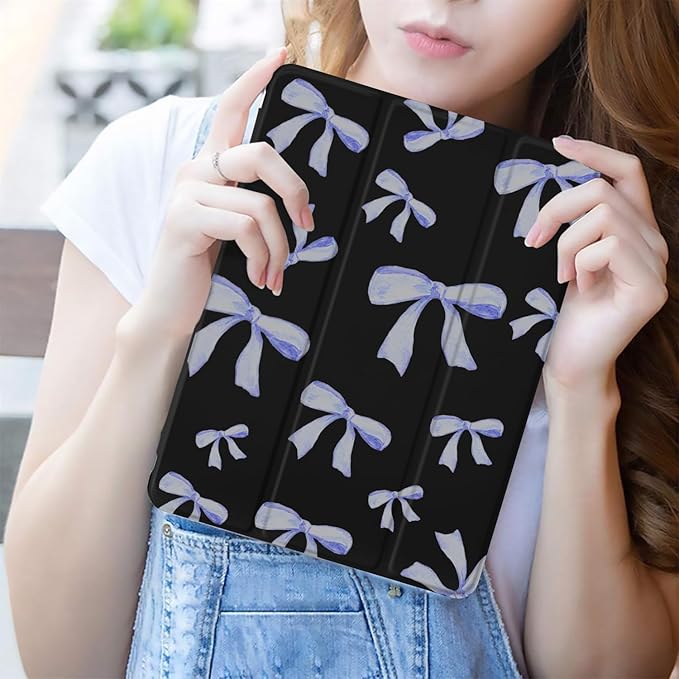 JOYLAND Blue Bow Pad Case Black Case for iPad 5th/6th Generationwith Pencil Holder-Auto Wake/SleepAnti-Scratch Shockproof Premium Folio Stand Case for iPad 9.7 inch