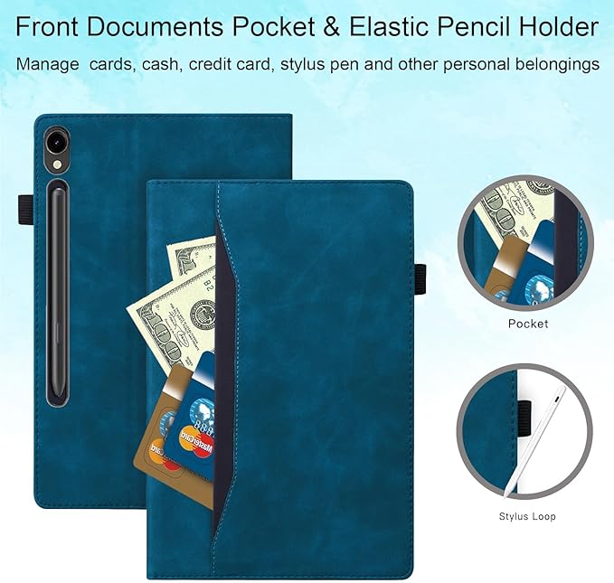 Case for Samsung Galaxy Tab S10 FE+/S10 FE Plus 13.1 Inch 2025 Model (SM-X620/SM-X626B) with Pencil Holder/Pocket/Card Slots Folio Stand PU Leather TPU Back Shockproof Wallet Cover Blue