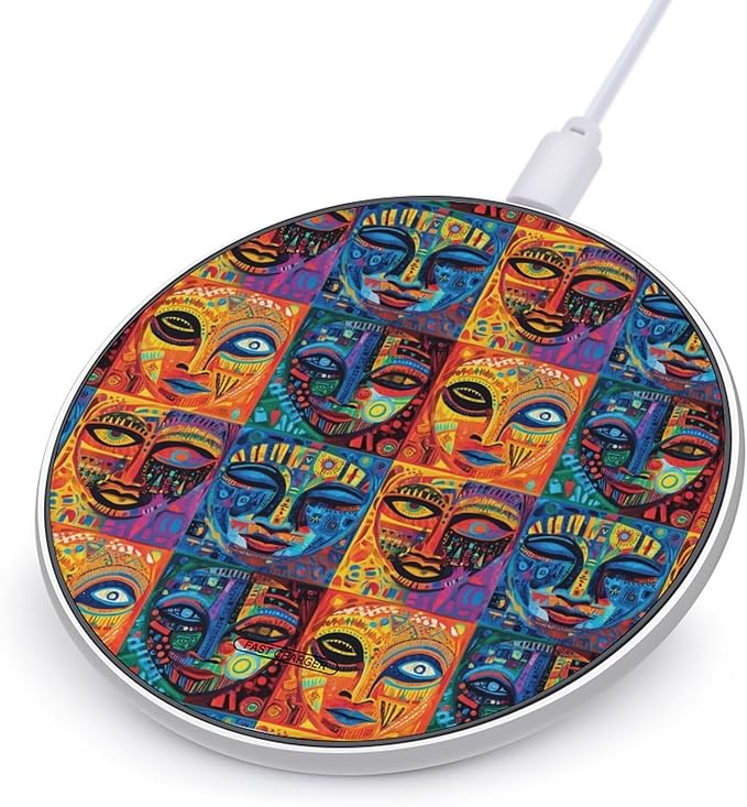African Mask Tribal Ethnic Wireless Charger Anti-Slip Wireless Charging Pad Slim Charger Mat for Men Women